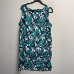 Talbots Midi Dress 14 Blue Zebra Print Sheath Tank